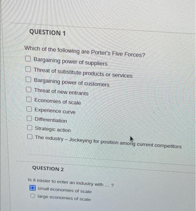 Solved QUESTION 1 Which of the following are Porter's Five | Chegg.com