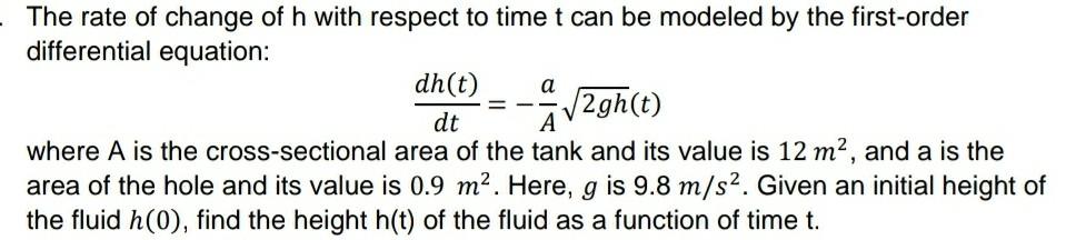 Solved The rate of change of h with respect to time t can be | Chegg.com