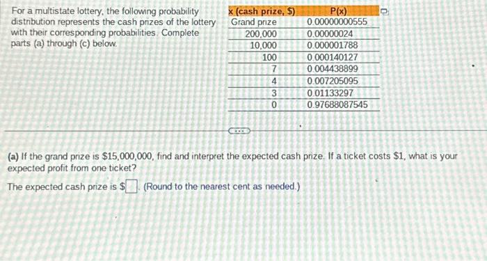 Solved answer a- c For a multistate lottery, the following | Chegg.com