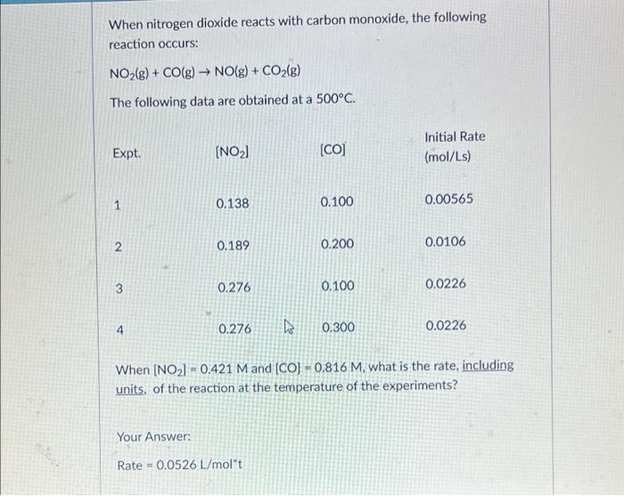 Solved When nitrogen dioxide reacts with carbon monoxide,