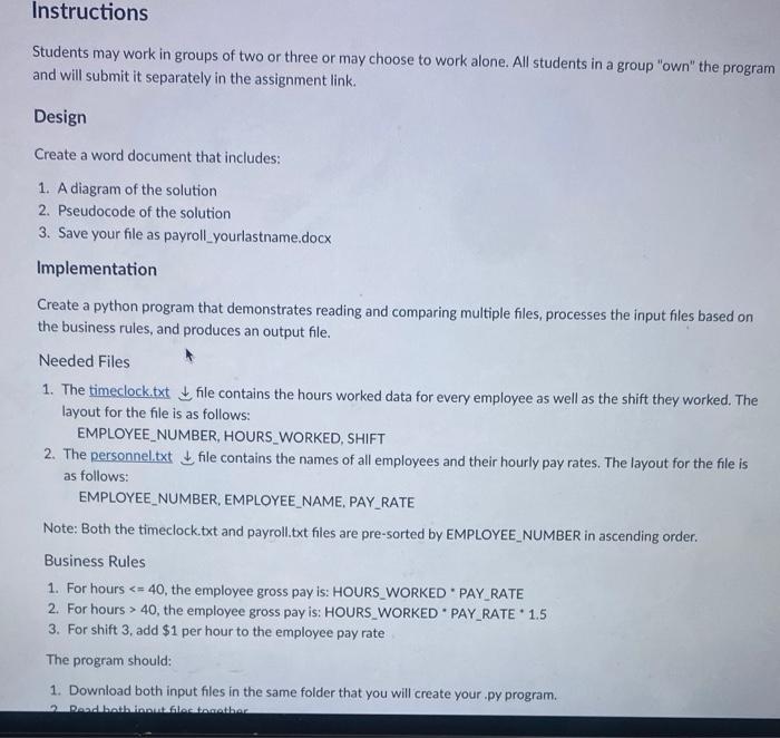 Solved Instructions Students may work in groups of two or | Chegg.com