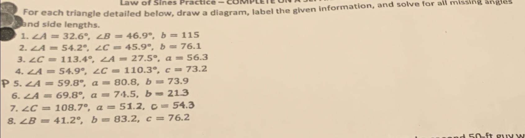 Solved For each triangle detailed below, draw a diagram, | Chegg.com
