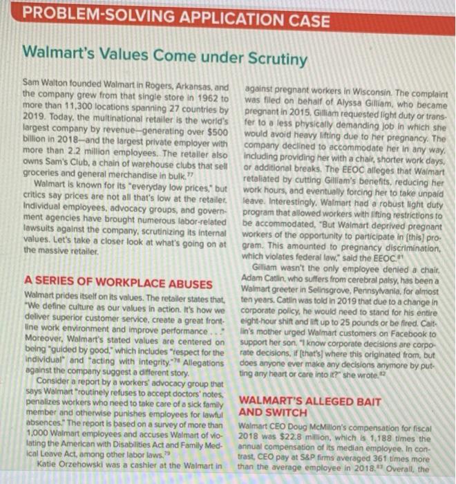 Solved PROBLEMSOLVING APPLICATION CASE Walmart's Values