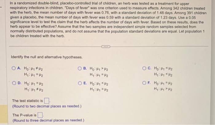 Solved In A Randomized Double-blind, Placebo-controlled | Chegg.com