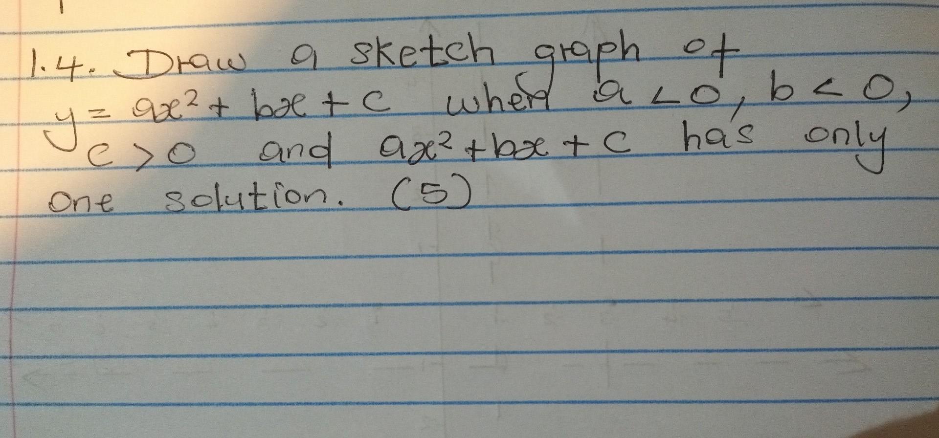 Solved 1 4 Draw A Sketch Graph Of Y A X 2 B X C Chegg Com