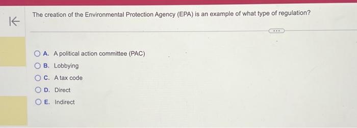 Solved K The creation of the Environmental Protection Agency | Chegg.com