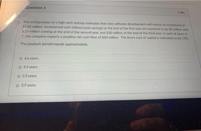 Solved Question 1 1 pts The entrepreneur of a high-tech | Chegg.com