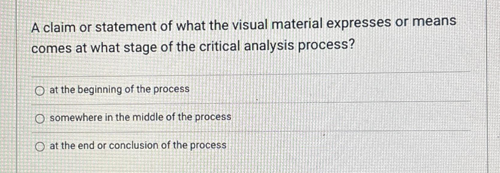 Solved A claim or statement of what the visual material | Chegg.com