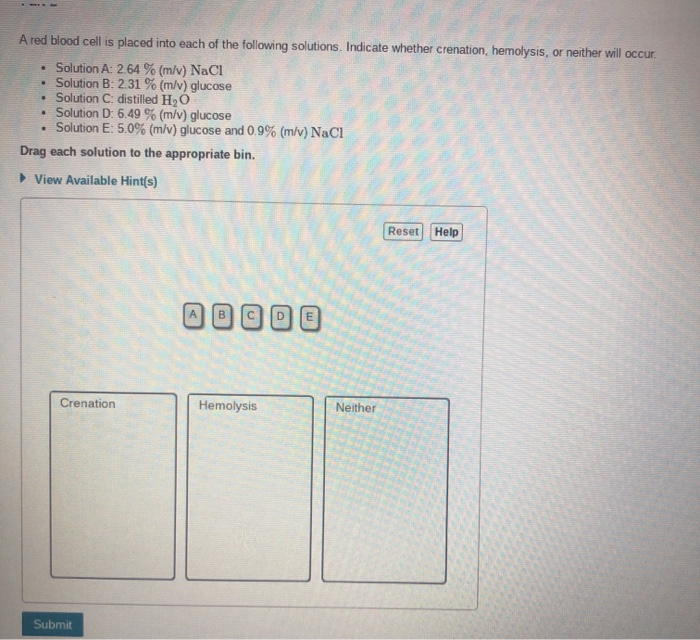 Solved A red blood cell is placed into each of the following | Chegg.com
