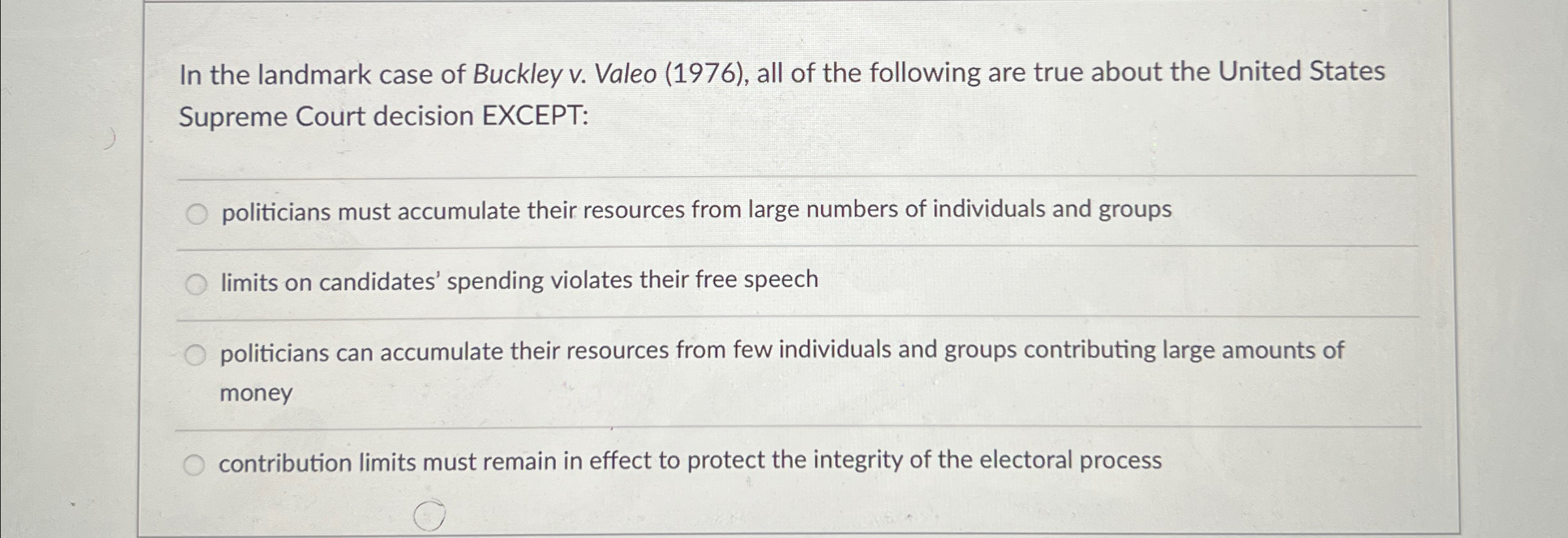 Solved In the landmark case of Buckley v. ﻿Valeo (1976),