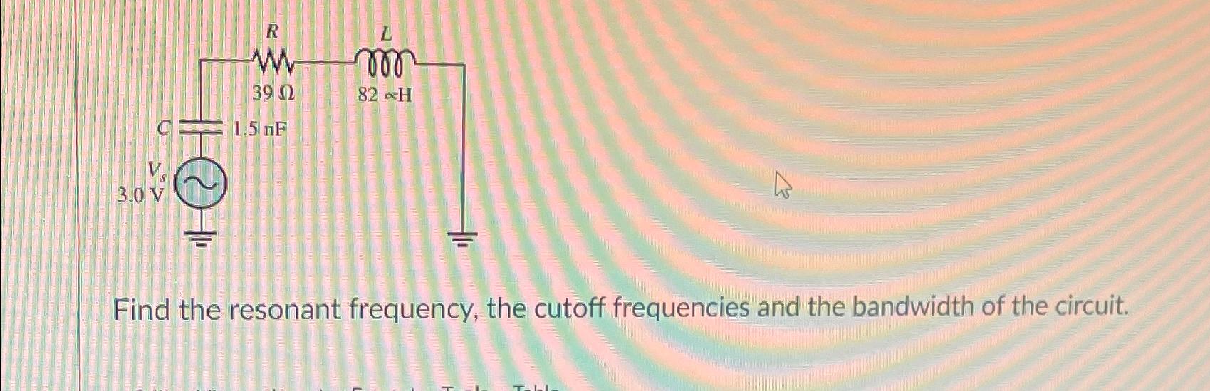 Find the resonant frequency, the cutoff frequencies
