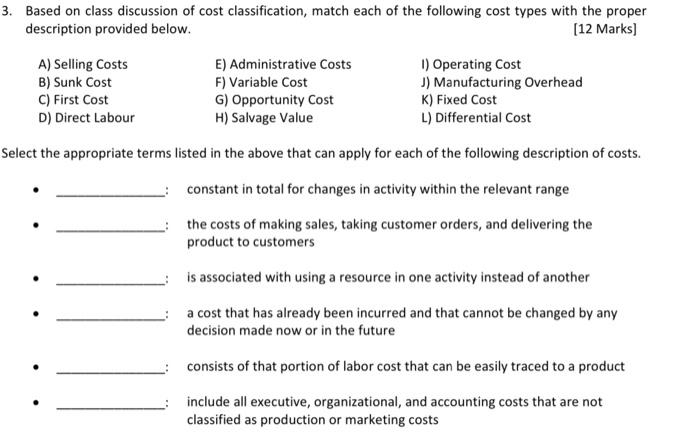 Solved Based on class discussion of cost classification, | Chegg.com