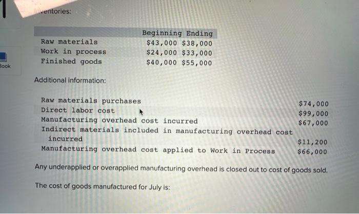 Solved Book Inventories: Raw materials Work in process | Chegg.com