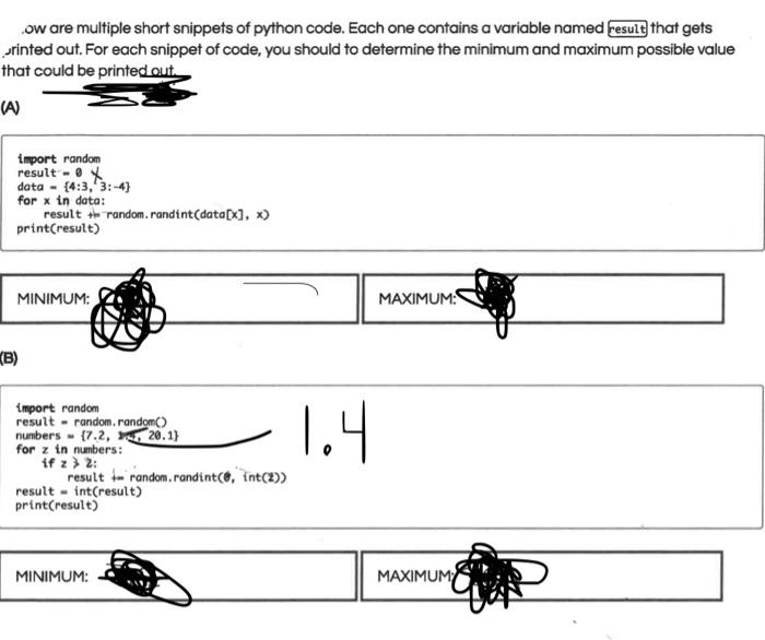 Solved ow are multiple short snippets of python code. Each | Chegg.com