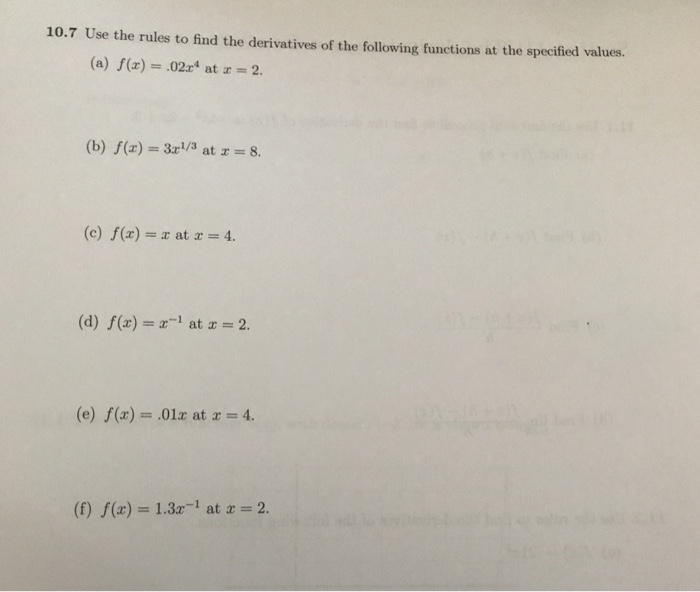 Solved 10.7 Use the rules to find the derivatives of the | Chegg.com
