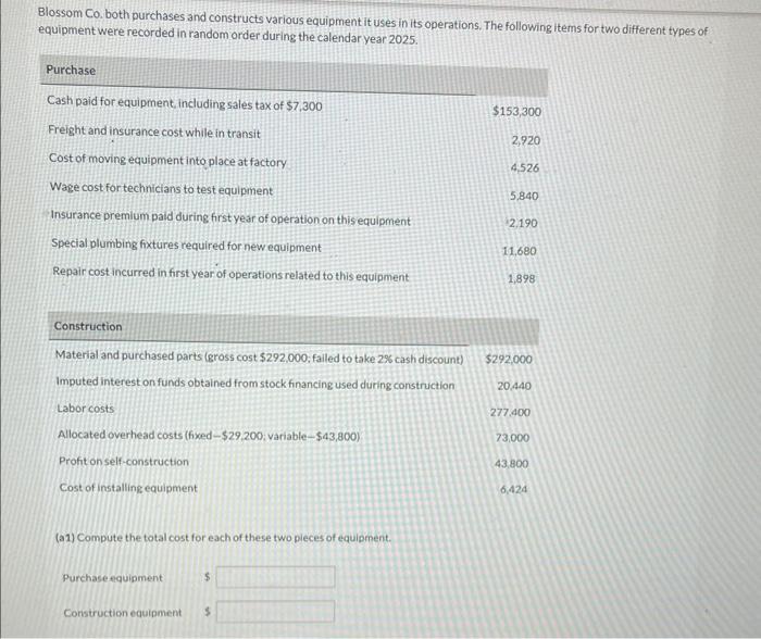 Solved Blossom Co Both Purchases And Constructs Various