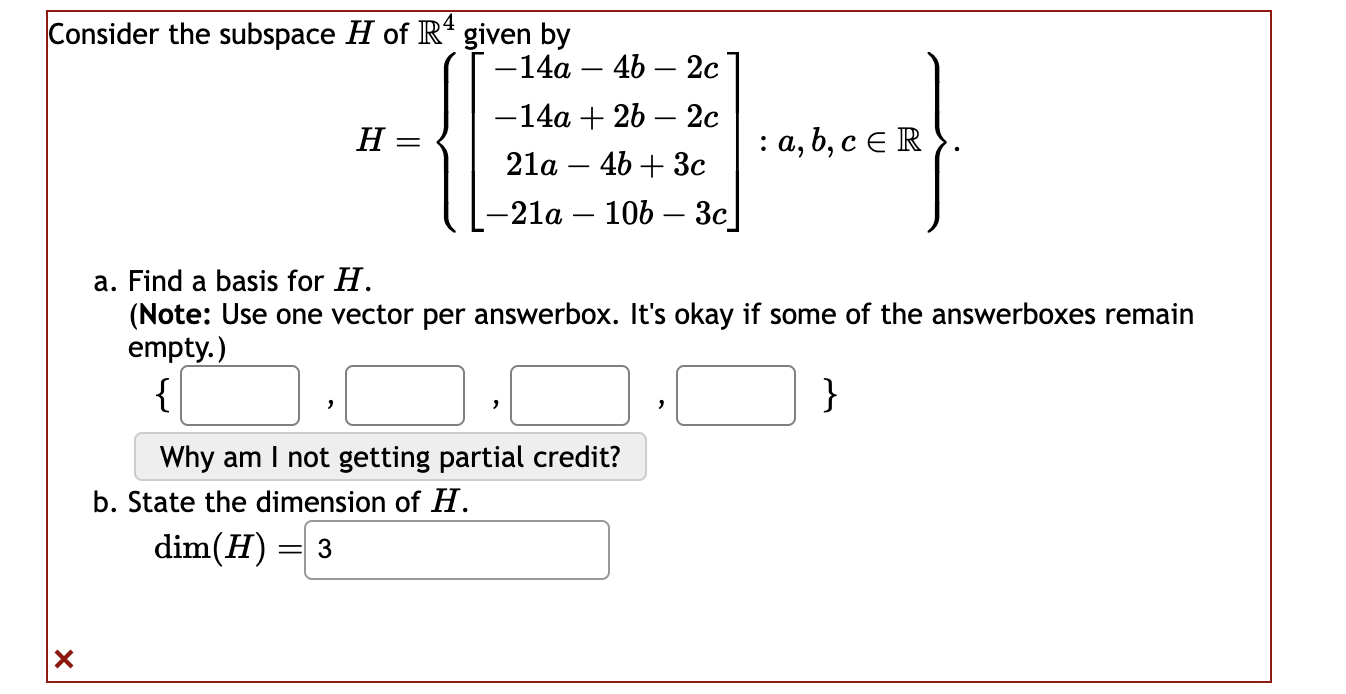 Solved Consider the subspace H of R4 ﻿given | Chegg.com