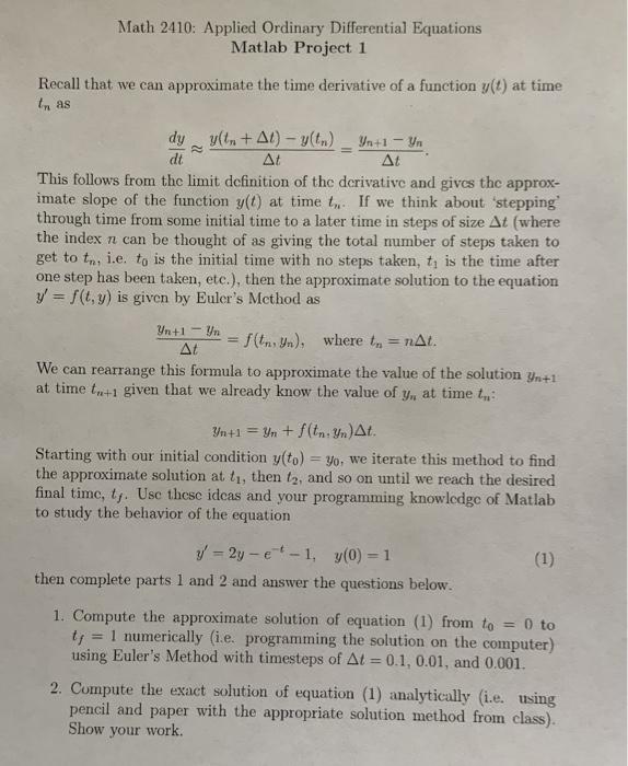 Solved Math 2410: Applied Ordinary Differential Equations | Chegg.com