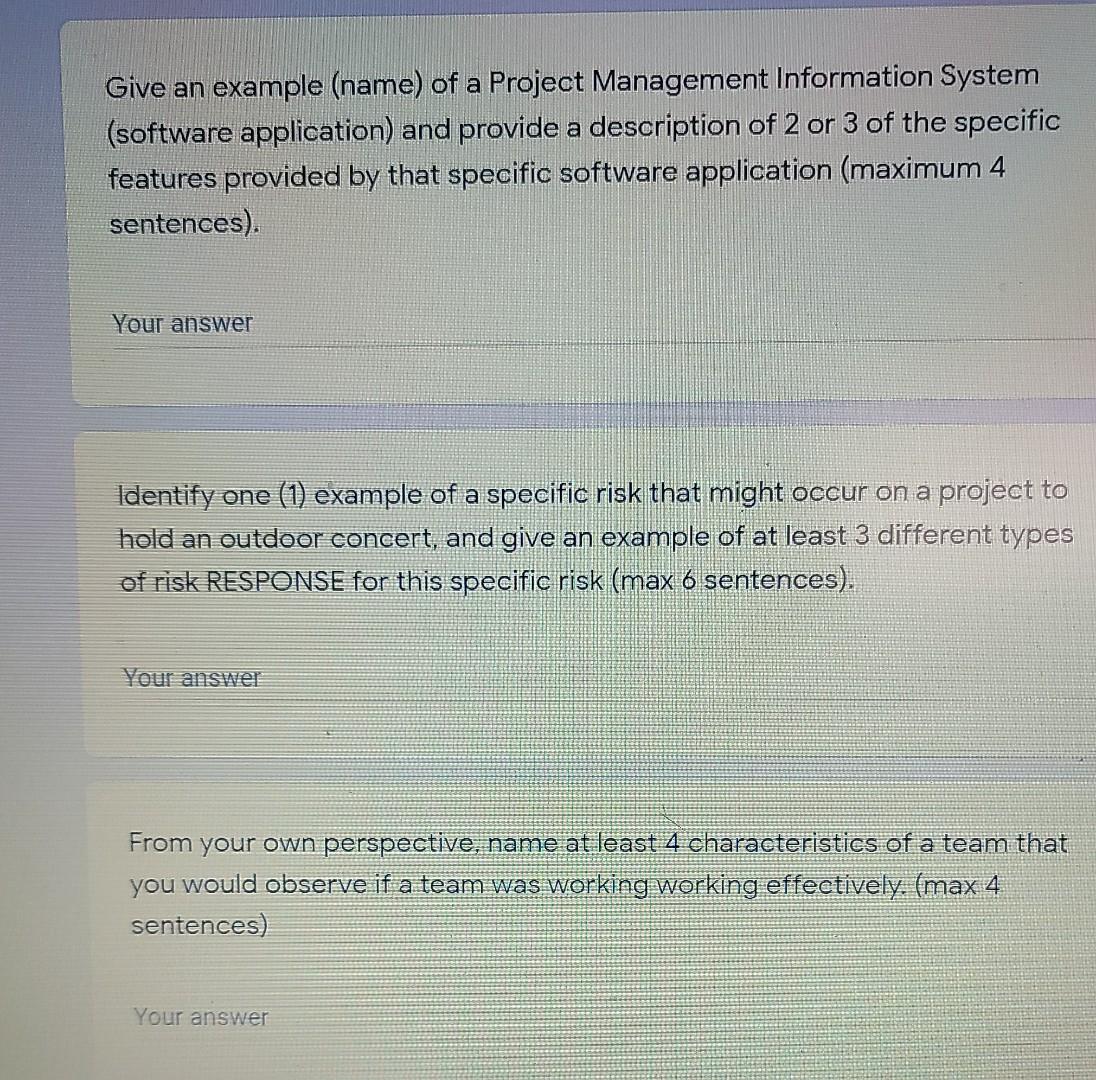 Solved Give an example (name) of a Project Management