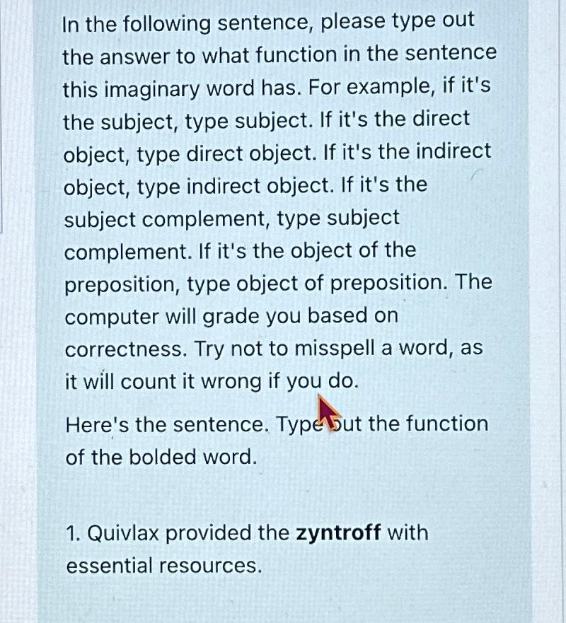 Solved In the following sentence, please type out the answer | Chegg.com