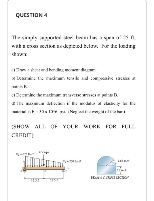 QUESTION 4 The simply supported steel beam has a span | Chegg.com