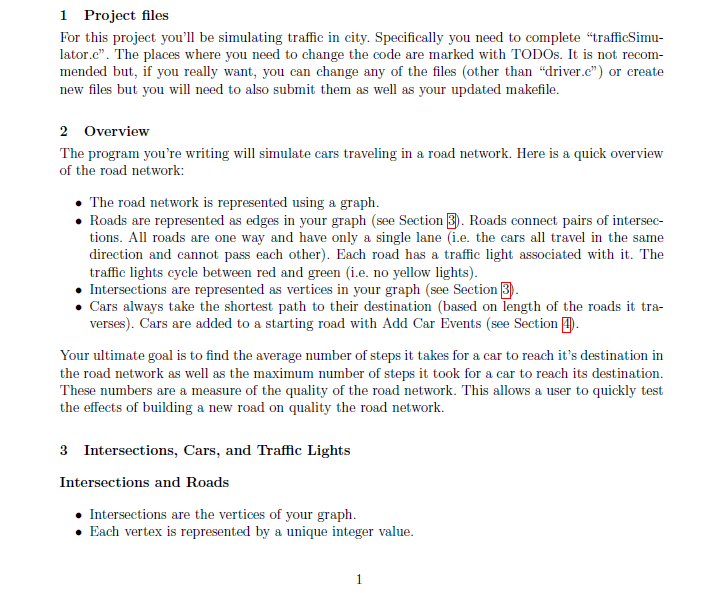 Traffic Project File Solved 1 Project filesFor this project you'll be simulating | Chegg.com