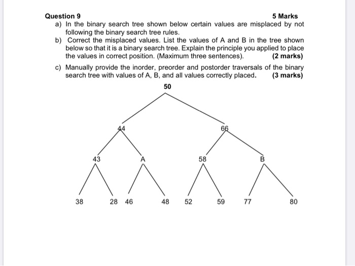 Solved Question 9 5 Marks a) In the binary search tree shown | Chegg.com