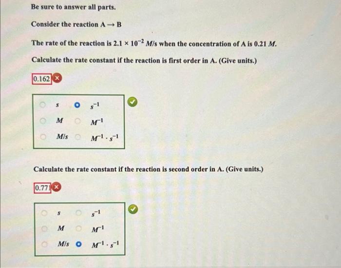 Solved Be sure to answer all parts. Consider the reaction AB | Chegg.com