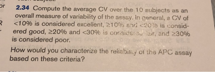 Solved or 2.34 Compute the average CV over the 10 subjects | Chegg.com