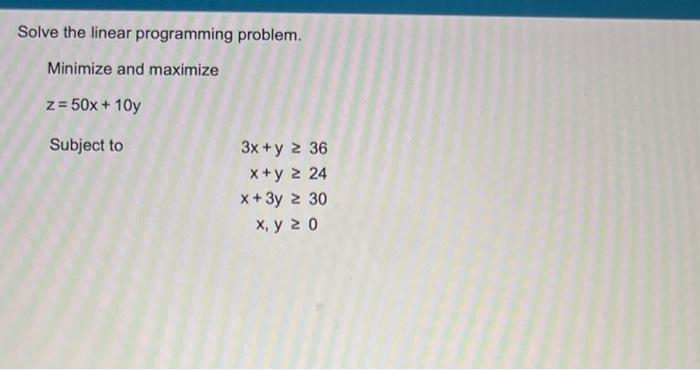 Solved Solve the linear programming problem. Minimize and | Chegg.com