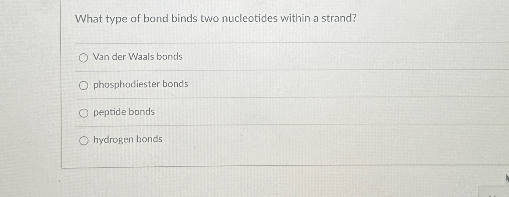 Solved what type of bond binds two nucleotides within a chegg