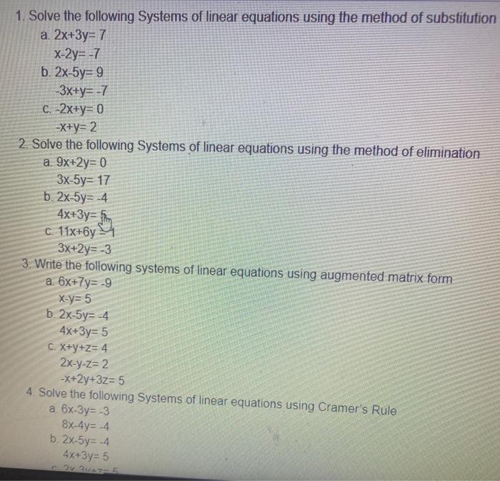 Solved 1 Solve The Following Systems Of Linear Equations Chegg Com