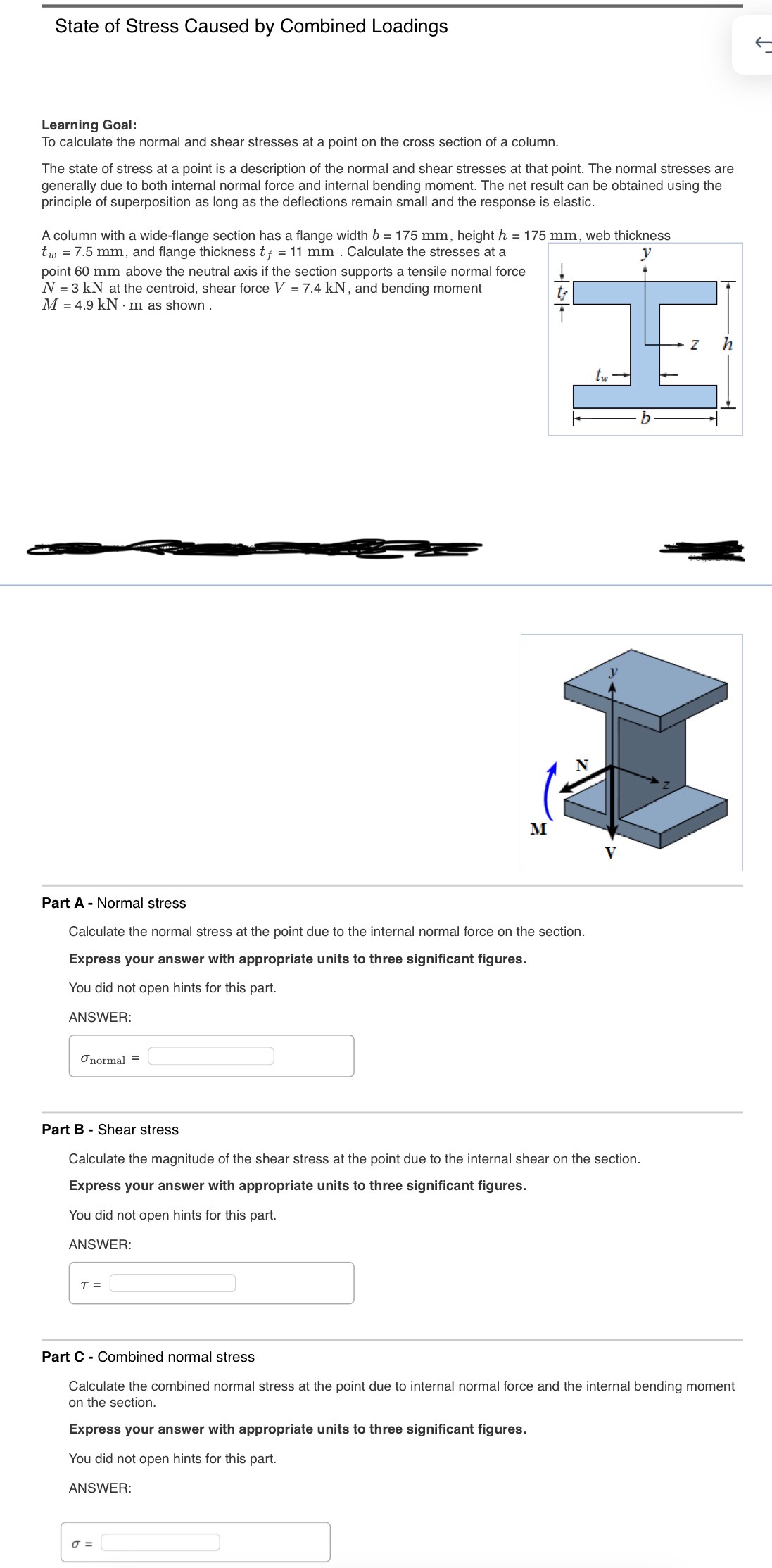 Solved State of Stress Caused by Combined LoadingsLearning | Chegg.com