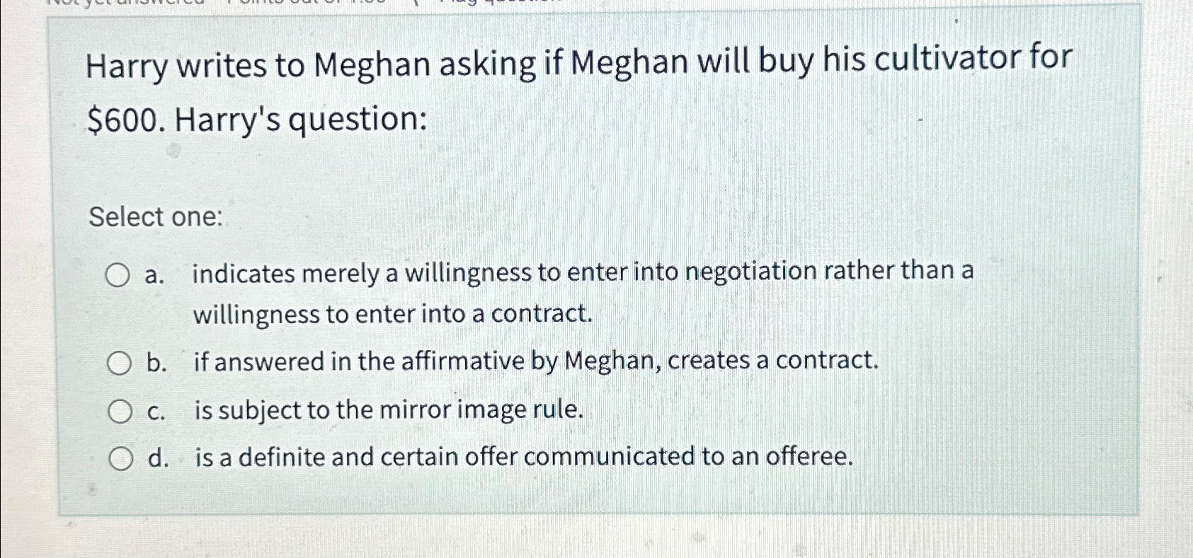 Solved Harry writes to Meghan asking if Meghan will buy his | Chegg.com