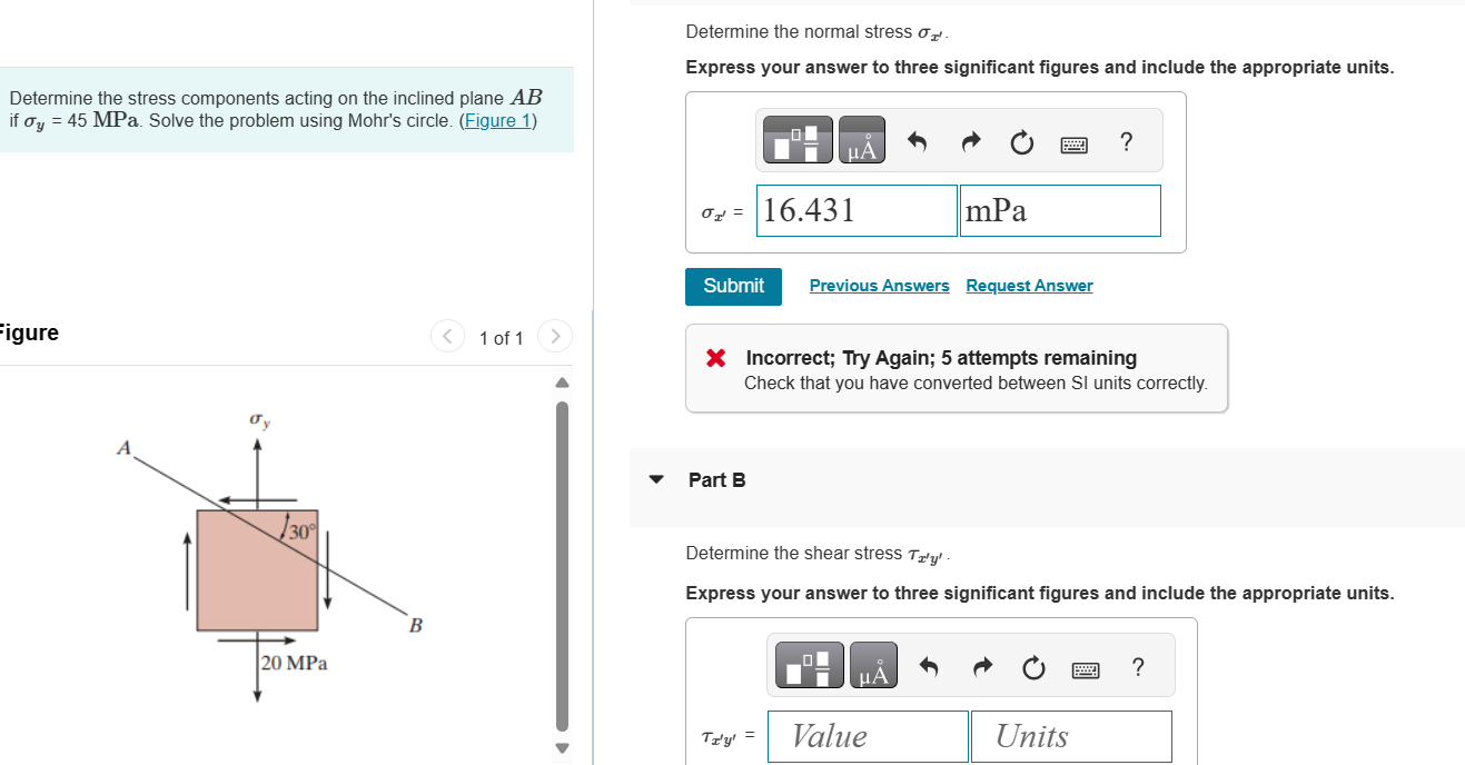 Solved Determine the normal stress σx'.Determine the stress | Chegg.com