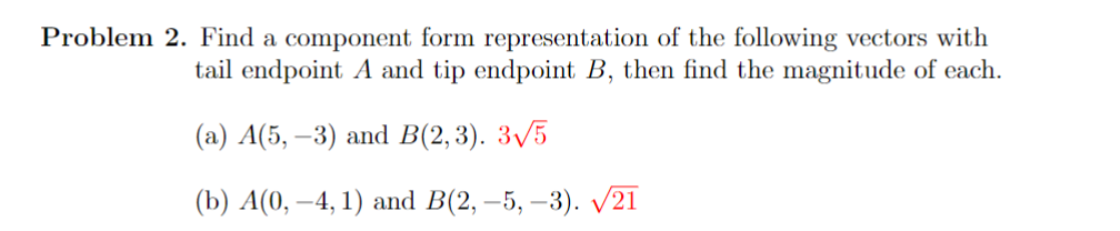 Solved Problem 2. ﻿Find a component form representation of | Chegg.com