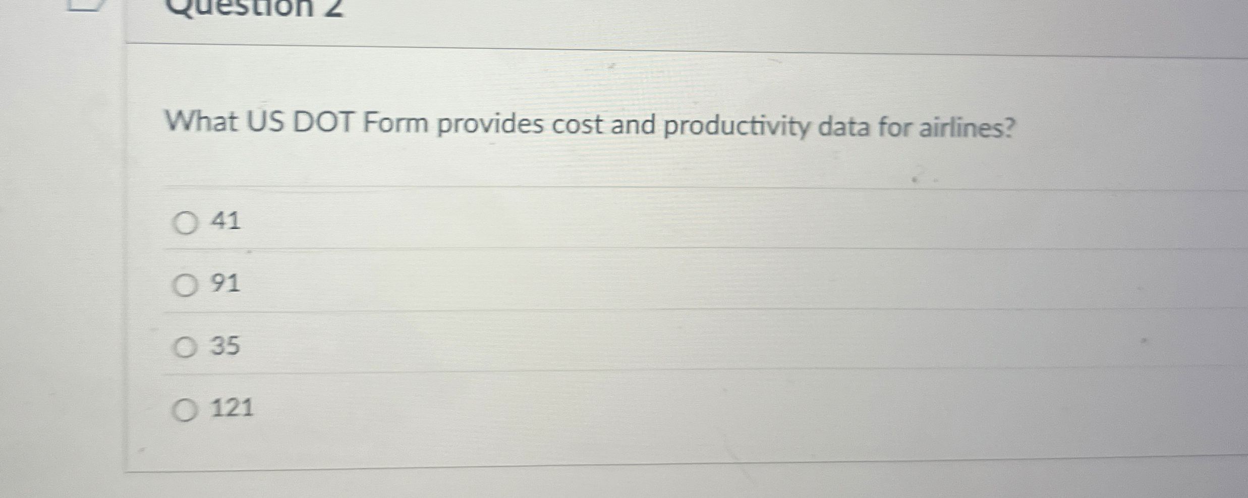Solved What US DOT Form provides cost and productivity data