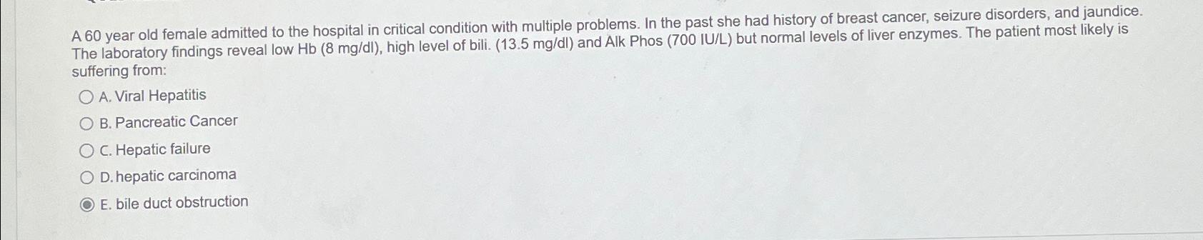 Solved A 60 ﻿year old female admitted to the hospital in | Chegg.com