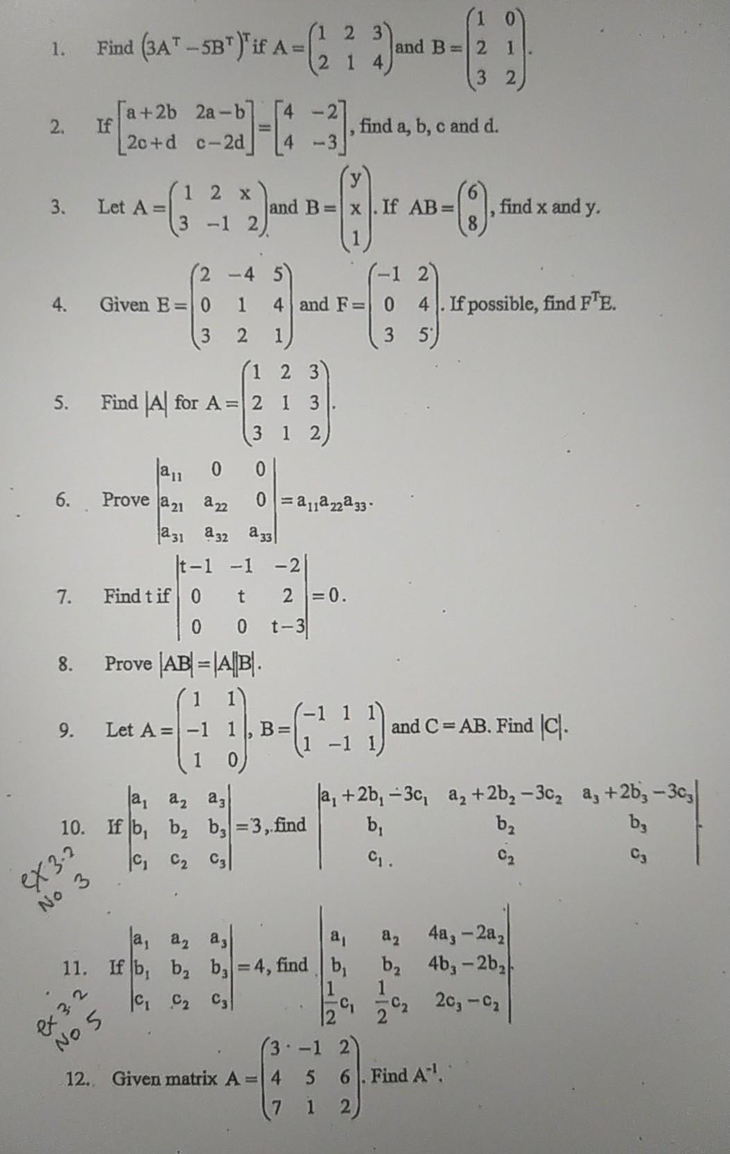 Solved 1. (1 2 3 (2 1 4 (1 o and B=2 1 3 2 Find (3A" | Chegg.com