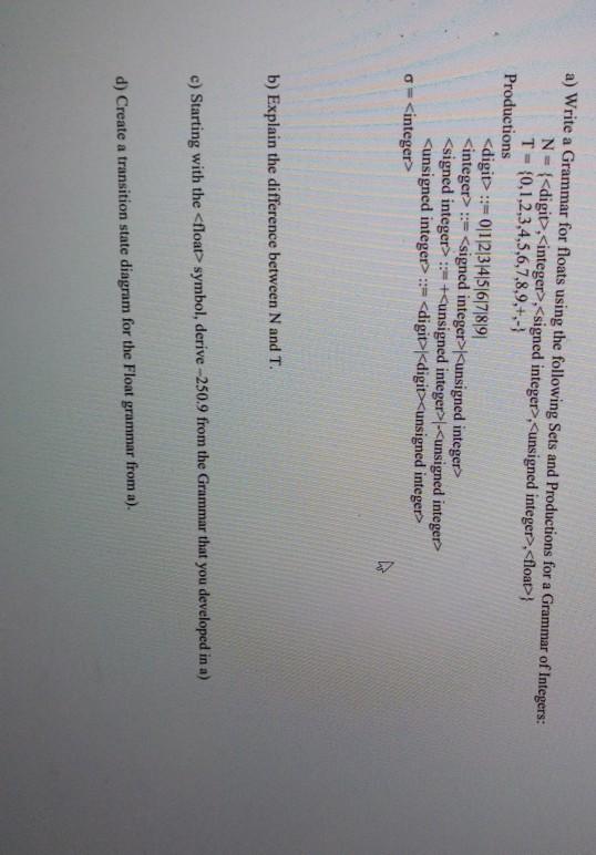 Solved a) Write a Grammar for floats using the following