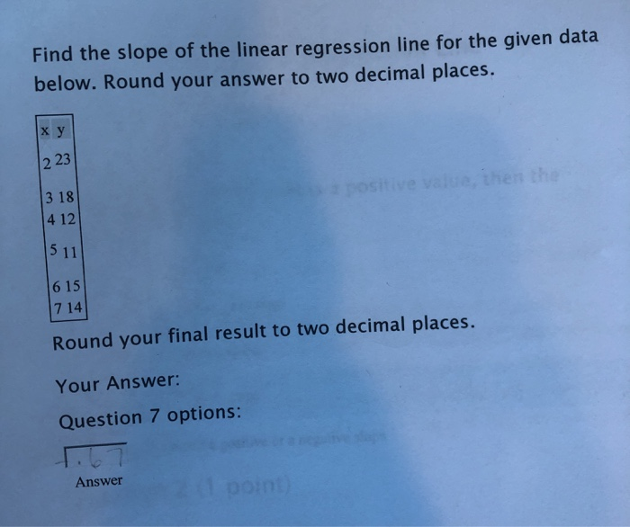 Solved Find the slope of the linear regression line for the