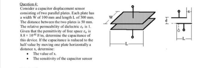 Solved Question 4 Consider a capacitor displacement sensor | Chegg.com