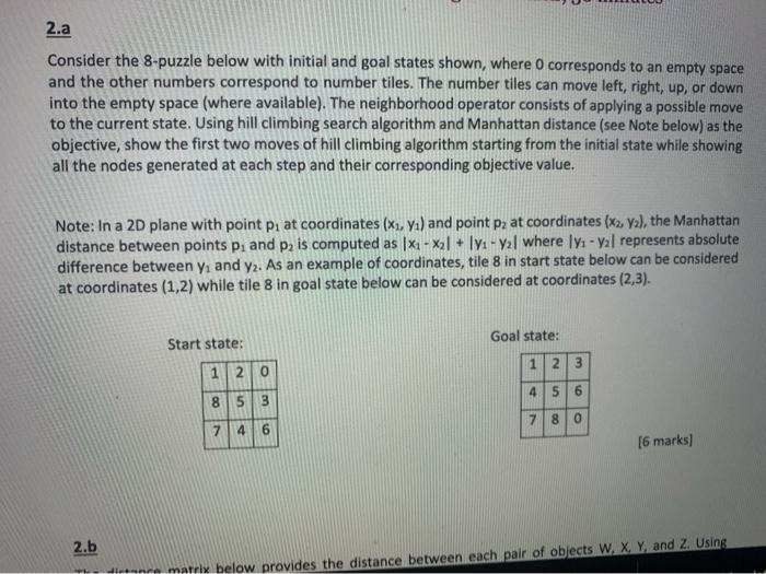 Solved 2.a Consider the 8-puzzle below with initial and goal | Chegg.com