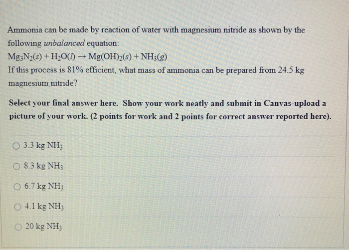 Solved Ammonia can be made by reaction of water with