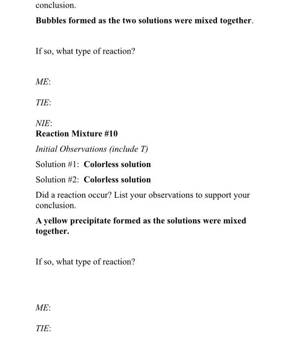 Solved Find the reaction type for each reaction mixture and | Chegg.com