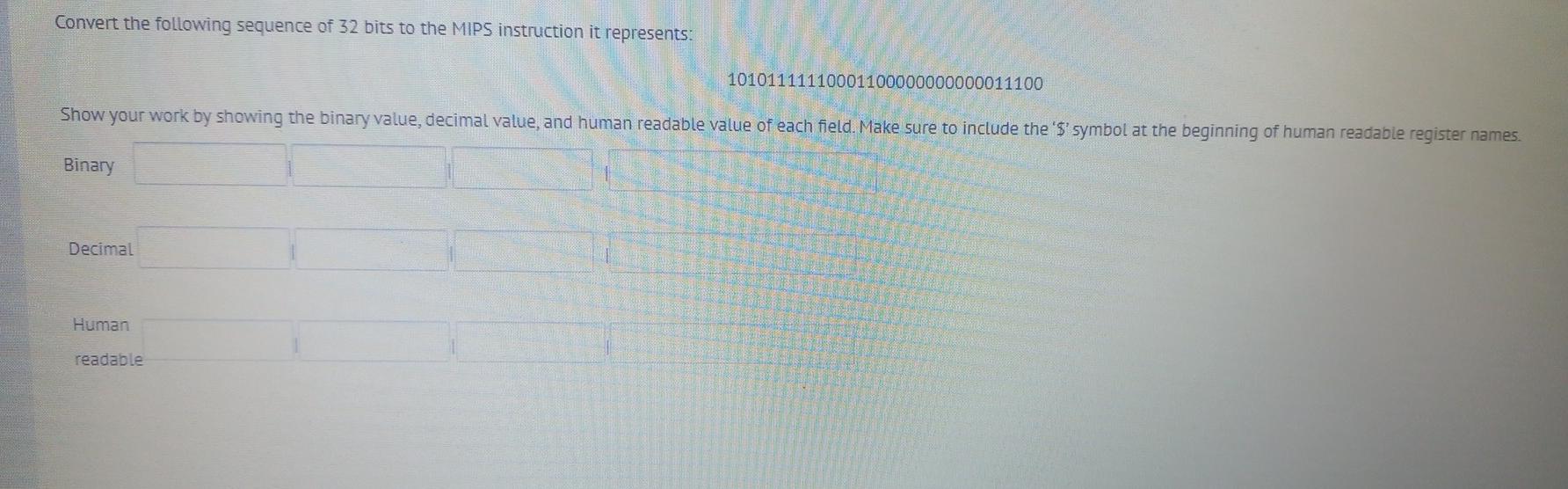 Solved Convert the following instruction to machine code: | Chegg.com