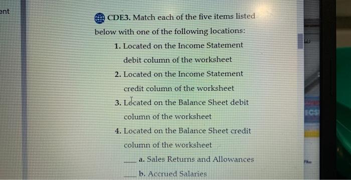Solved CDE3. Match each of the five items listed below with | Chegg.com