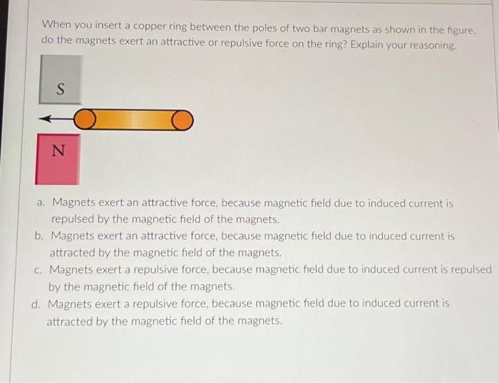 Solved When you insert a copper ring between the poles of