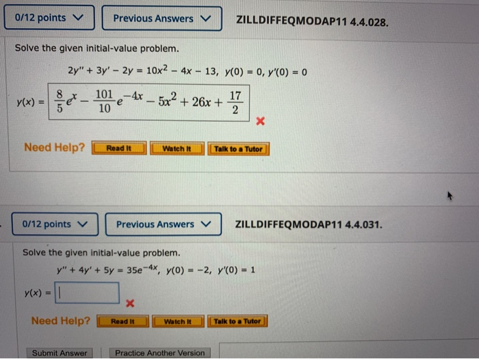 Solved 0/12 Points Previous Answers ZILLDIFFEQMODAP11 | Chegg.com