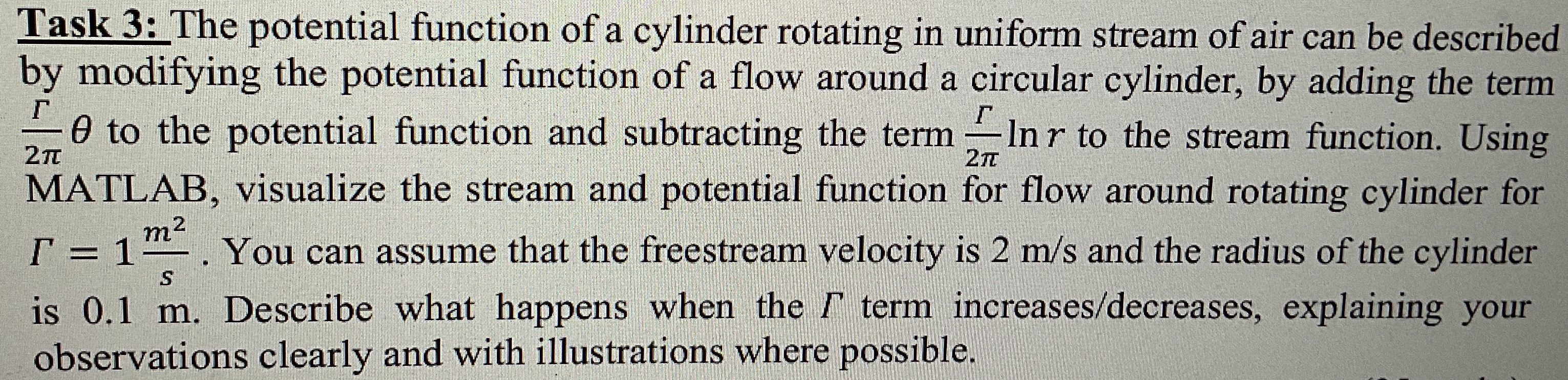 Solved Task 3: The potential function of a cylinder rotating | Chegg.com